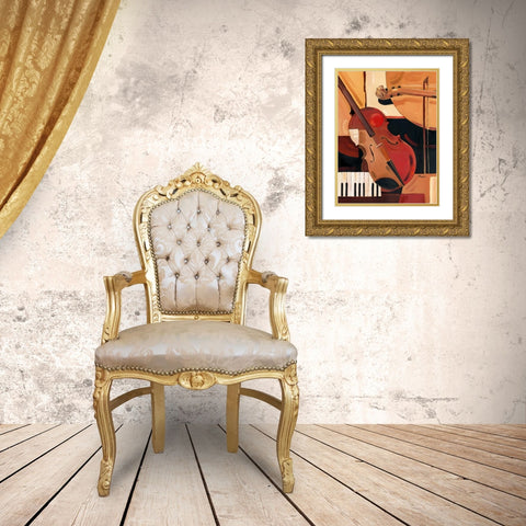 Abstract Violin Gold Ornate Wood Framed Art Print with Double Matting by Brent, Paul