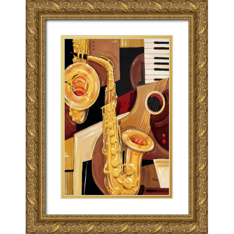 Abstract Sax Gold Ornate Wood Framed Art Print with Double Matting by Brent, Paul