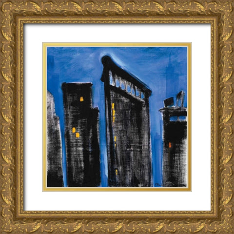 Blue Cityscape Gold Ornate Wood Framed Art Print with Double Matting by Brent, Paul