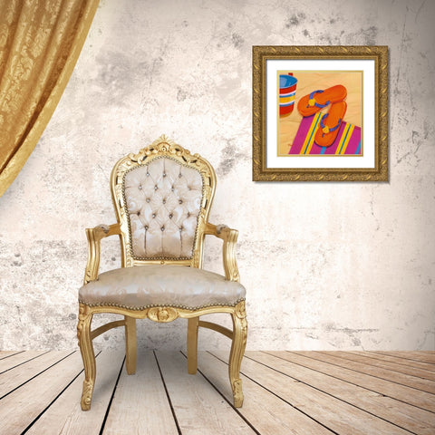 Orange Flip Flops Gold Ornate Wood Framed Art Print with Double Matting by Brent, Paul