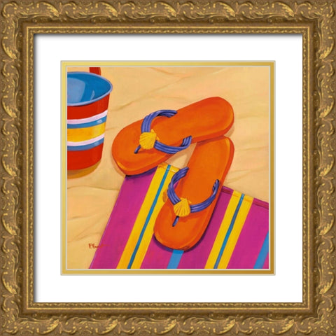 Orange Flip Flops Gold Ornate Wood Framed Art Print with Double Matting by Brent, Paul