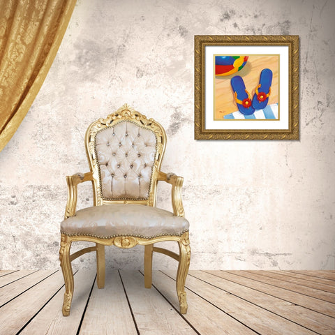 Blue Flip Flops Gold Ornate Wood Framed Art Print with Double Matting by Brent, Paul