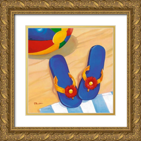 Blue Flip Flops Gold Ornate Wood Framed Art Print with Double Matting by Brent, Paul