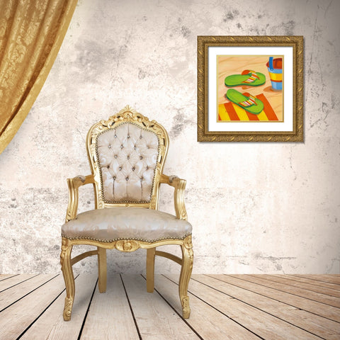 Green Flip Flops Gold Ornate Wood Framed Art Print with Double Matting by Brent, Paul