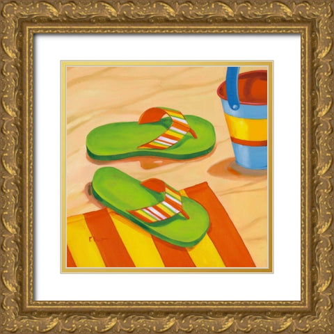 Green Flip Flops Gold Ornate Wood Framed Art Print with Double Matting by Brent, Paul