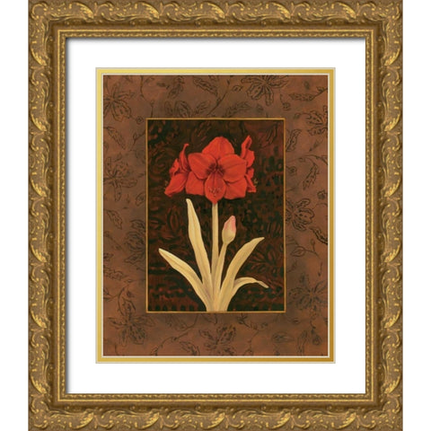 Damask Amaryllis Gold Ornate Wood Framed Art Print with Double Matting by Brent, Paul