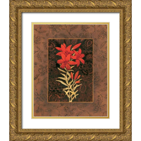 Damask Lily Gold Ornate Wood Framed Art Print with Double Matting by Brent, Paul