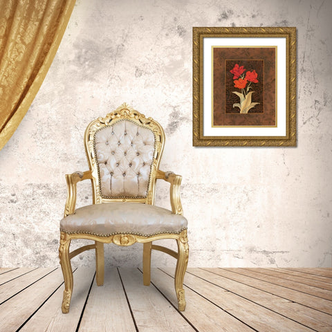 Damask Tulip Gold Ornate Wood Framed Art Print with Double Matting by Brent, Paul