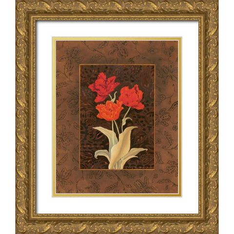 Damask Tulip Gold Ornate Wood Framed Art Print with Double Matting by Brent, Paul