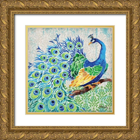 Patterned Peacock I Gold Ornate Wood Framed Art Print with Double Matting by Brent, Paul