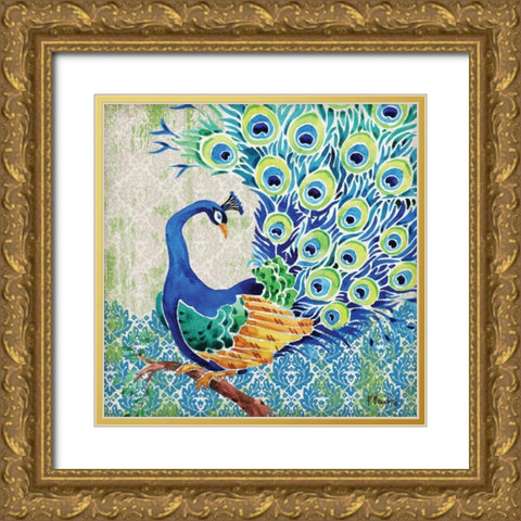 Patterned Peacock II Gold Ornate Wood Framed Art Print with Double Matting by Brent, Paul