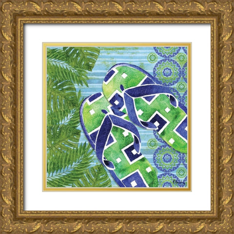 Blue Sarasota Sandals III Gold Ornate Wood Framed Art Print with Double Matting by Brent, Paul