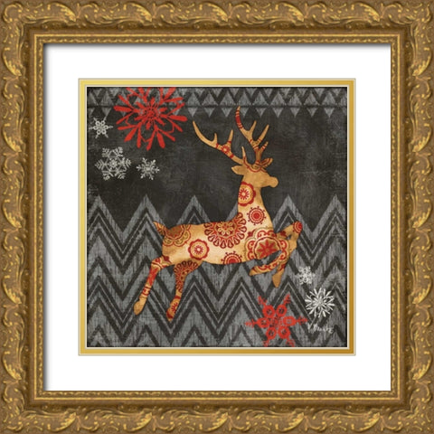 Reindeer Dance I Gold Ornate Wood Framed Art Print with Double Matting by Brent, Paul