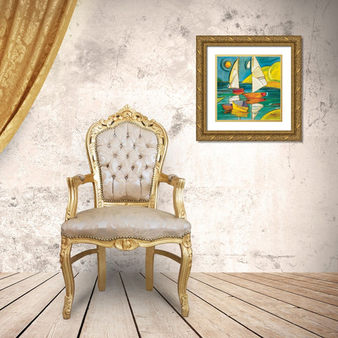 Bateaux Gold Ornate Wood Framed Art Print with Double Matting by Brent, Paul
