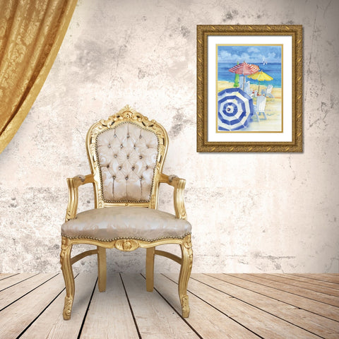 Watercolor Beach Vertical Gold Ornate Wood Framed Art Print with Double Matting by Brent, Paul