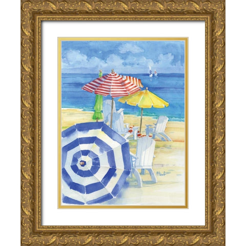 Watercolor Beach Vertical Gold Ornate Wood Framed Art Print with Double Matting by Brent, Paul