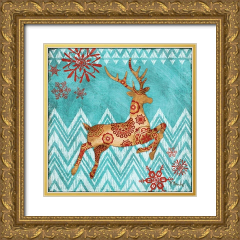 Ice Reindeer Dance I Gold Ornate Wood Framed Art Print with Double Matting by Brent, Paul