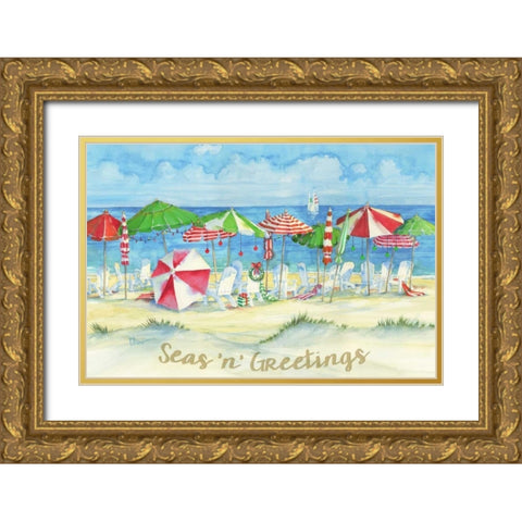 Holiday Beach Watercolor Gold Ornate Wood Framed Art Print with Double Matting by Brent, Paul