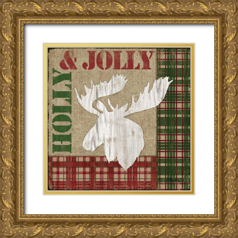 Holly Jolly Lodge IV Gold Ornate Wood Framed Art Print with Double Matting by Brent, Paul