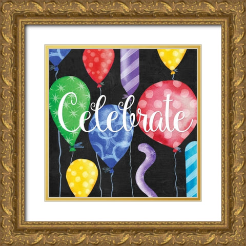 Celebration Balloons I Gold Ornate Wood Framed Art Print with Double Matting by Brent, Paul