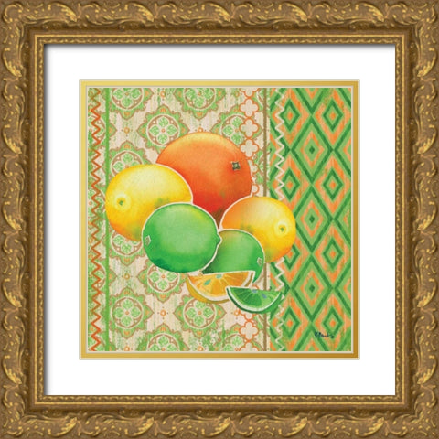 Fruit Ikat IV Gold Ornate Wood Framed Art Print with Double Matting by Brent, Paul