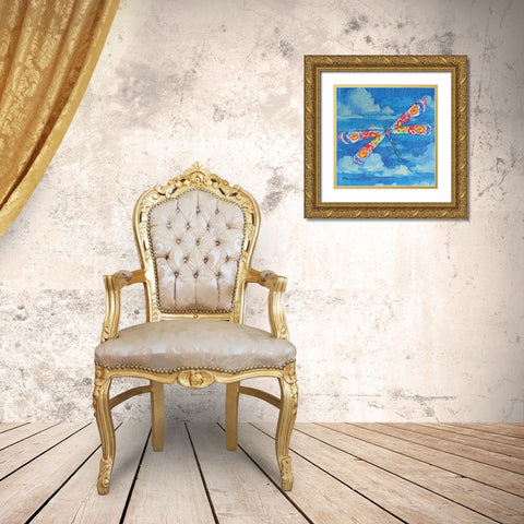 Wild Blue Dragonfly Gold Ornate Wood Framed Art Print with Double Matting by Brent, Paul