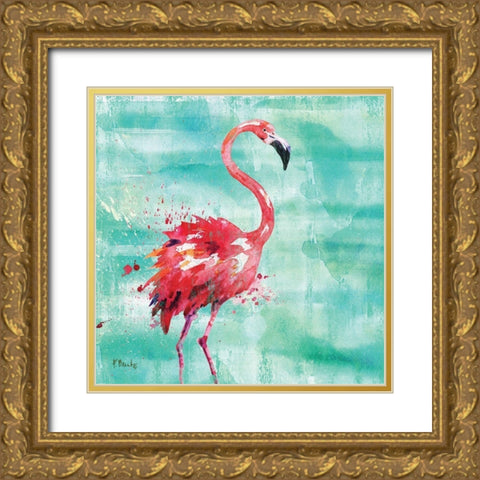 Arianna Flamingo I Gold Ornate Wood Framed Art Print with Double Matting by Brent, Paul