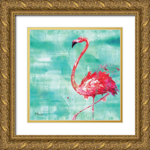 Arianna Flamingo II Gold Ornate Wood Framed Art Print with Double Matting by Brent, Paul
