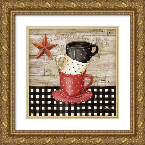 Farmhouse Coffe Cups I Gold Ornate Wood Framed Art Print with Double Matting by Brent, Paul
