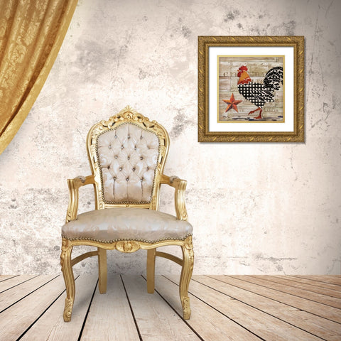 Farmhouse Rooster II Gold Ornate Wood Framed Art Print with Double Matting by Brent, Paul