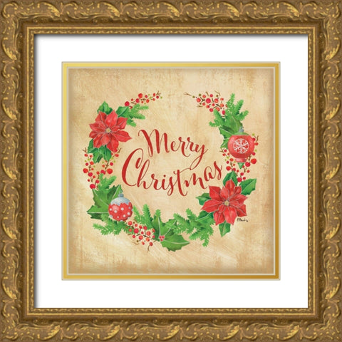 Christmas Wreath Gold Ornate Wood Framed Art Print with Double Matting by Brent, Paul