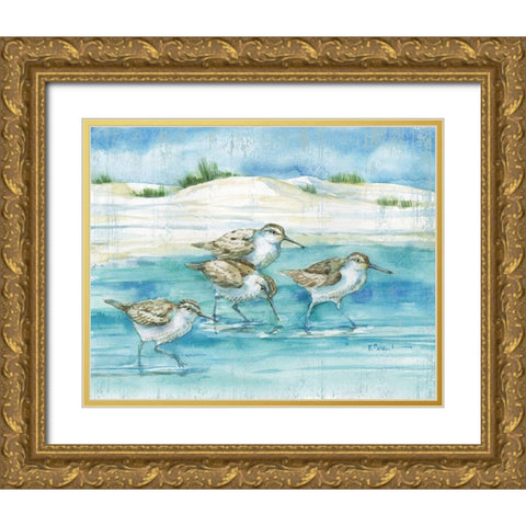 Sandy Sandpipers I Gold Ornate Wood Framed Art Print with Double Matting by Brent, Paul