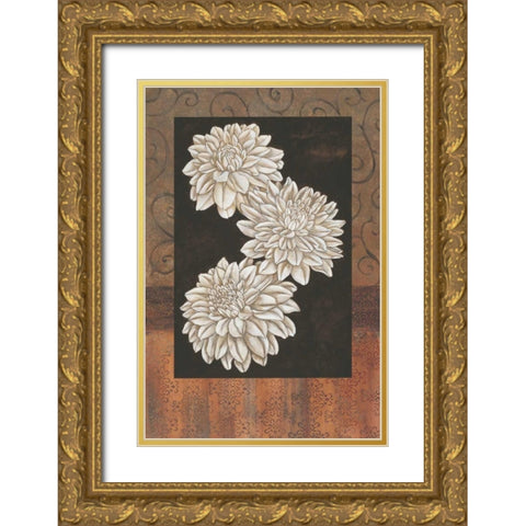 Santorini Dahlias Gold Ornate Wood Framed Art Print with Double Matting by Brent, Paul
