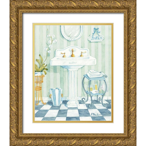 Pedestal Sink Gold Ornate Wood Framed Art Print with Double Matting by Brent, Paul
