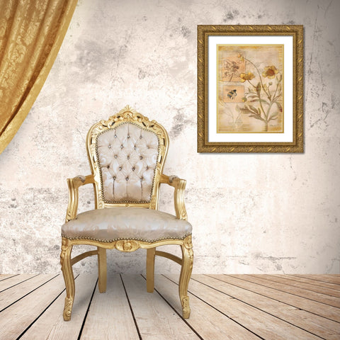 Flora Bumble Bee Gold Ornate Wood Framed Art Print with Double Matting by Brent, Paul