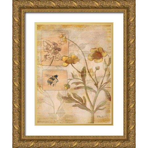Flora Bumble Bee Gold Ornate Wood Framed Art Print with Double Matting by Brent, Paul