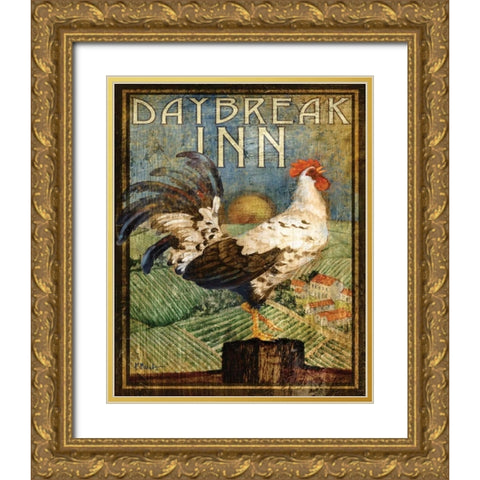 Rooster Sign I Gold Ornate Wood Framed Art Print with Double Matting by Brent, Paul