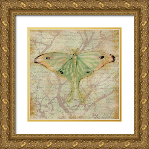 Vintage Butterflies III Gold Ornate Wood Framed Art Print with Double Matting by Brent, Paul