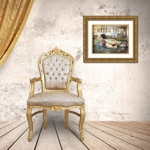 Duck Sign I Gold Ornate Wood Framed Art Print with Double Matting by Brent, Paul