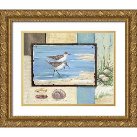 Sandpiper Collage I Gold Ornate Wood Framed Art Print with Double Matting by Brent, Paul