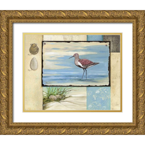 Sandpiper Collage II Gold Ornate Wood Framed Art Print with Double Matting by Brent, Paul