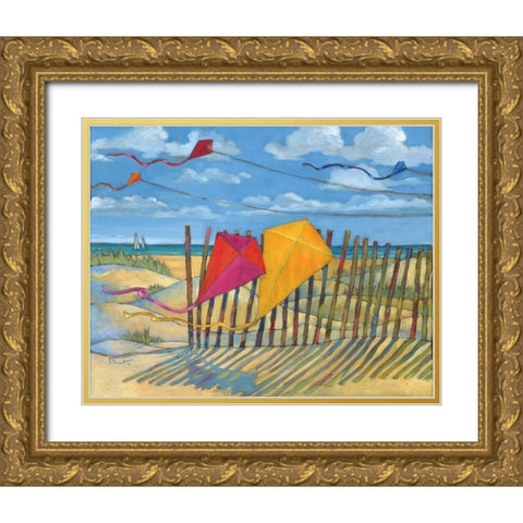 Beach Kites Yellow Gold Ornate Wood Framed Art Print with Double Matting by Brent, Paul