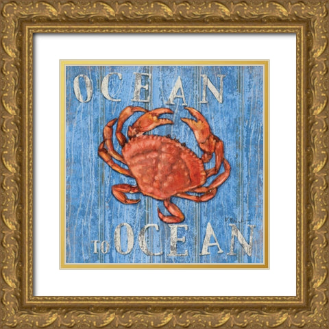 Coastal USA Red Crab Gold Ornate Wood Framed Art Print with Double Matting by Brent, Paul