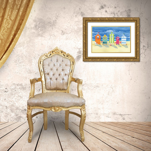 Brighton Huts Gold Ornate Wood Framed Art Print with Double Matting by Brent, Paul