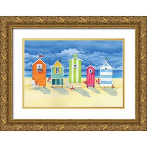 Brighton Huts Gold Ornate Wood Framed Art Print with Double Matting by Brent, Paul