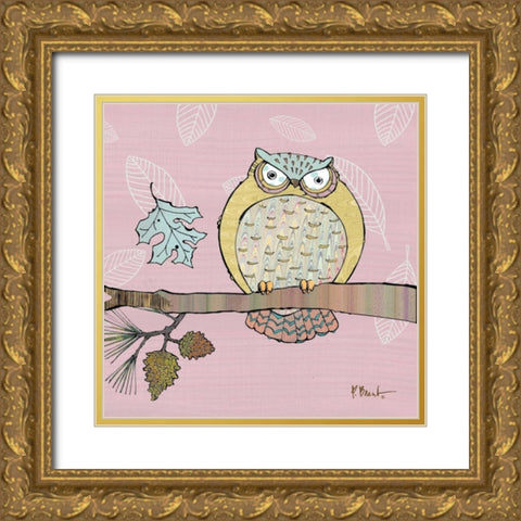 Pastel Owls III Gold Ornate Wood Framed Art Print with Double Matting by Brent, Paul