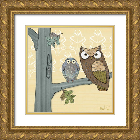 Pastel Owls IV Gold Ornate Wood Framed Art Print with Double Matting by Brent, Paul