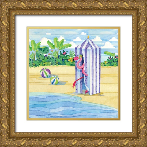 Cabana Flamingo Gold Ornate Wood Framed Art Print with Double Matting by Brent, Paul