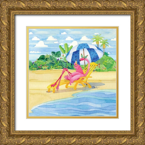 Deck Chair Flamingo Gold Ornate Wood Framed Art Print with Double Matting by Brent, Paul