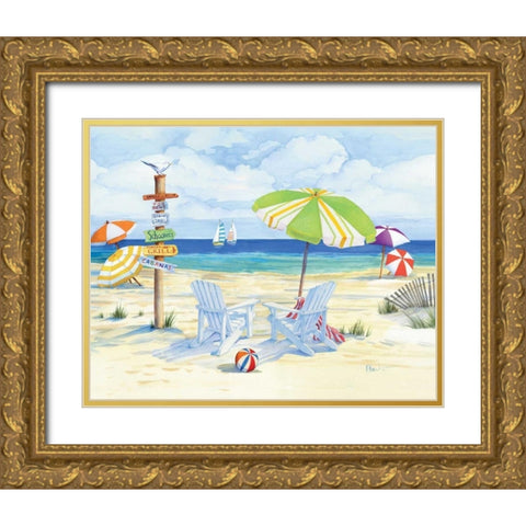 Beachside Chairs Gold Ornate Wood Framed Art Print with Double Matting by Brent, Paul